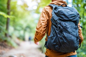 Hiker on a forest trail with a backpack