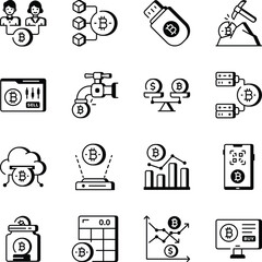 Pack of Blockchain and Currency Outline Style Icons