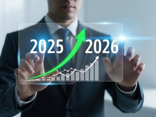 Businessman analyzing growth from 2025 to 2026
