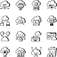 Pack of Cloud and Technology Line Style Icons 
