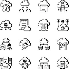 Set of Cloud and Innovation Line Style Icons 
