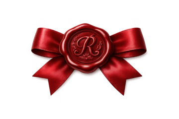 Elegant Red Wax Seal with Ribbon on transparent background design asset