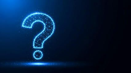 Futuristic glowing blue polygonal question mark with connecting dots