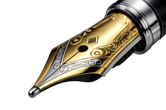 Detailed gold fountain pen on transparent background close up image. - Powered by Adobe