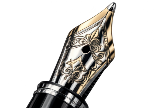 Close-up of an ornate pen nib on a transparent background design. - Powered by Adobe