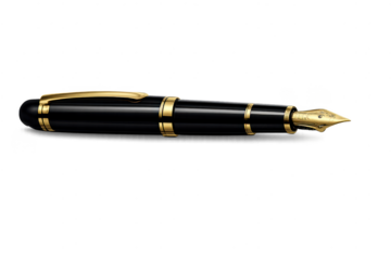 Elegant Fountain Pen with Gold Accents on a transparent background.