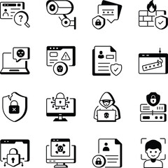 Set of Cybersecurity and Security Line Style Icons 