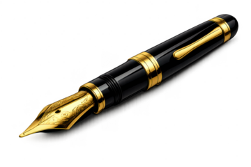 Elegant gold fountain pen image on a transparent background element.