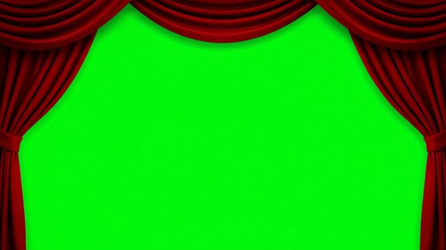 Animated Red Velvet Stage Curtains Opening for a Grand Theatrical Reveal on a Green Screen