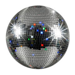 A disco ball reflecting colorful lights, creating a vibrant and festive atmosphere