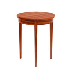 Elegant wooden table with a round top and delicate legs, standing gracefully. Its rich wood tones and minimalist design exude a sense of sophistication and refined style. 