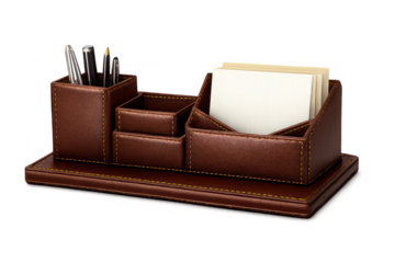 Desk Organizer Brown Leather with Transparent Background - Still Life