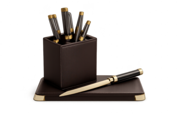 Leather Pen Holder with Letter Opener on transparent background view