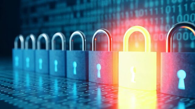 Secure data protection with one unlocked padlock among locked ones