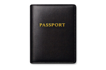 Naklejka premium Black leather passport cover with transparent background isolated.