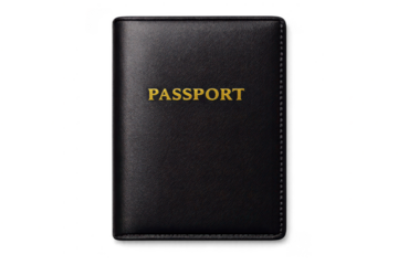 Black leather passport cover with transparent background isolated.