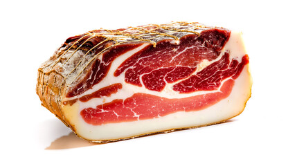 A close-up of a large piece of meat with a thin layer of fat and a crisscross pattern of veins