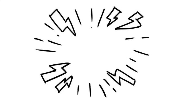 video of frame by frame animation Hand drawn sparkling doodle, explosion, dynamic light flash, twinkle star, firework effect, comic anime action