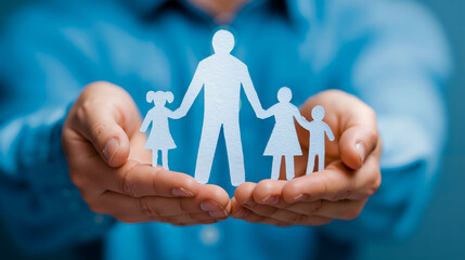 A person's hands holding a family silhouette