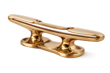 Golden Boat Cleat on transparent background, yacht harbor mooring gear.