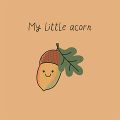 Simple cute baby print vector hand drawn illustration with acorn.