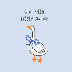 Simple cute baby print vector hand drawn illustration with goose.