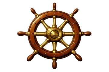 Classic Ship Wheel on transparent background, nautical and decorative
