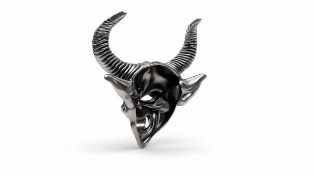 Devil Horned Mask Silver Metal Sculpture Art Design.