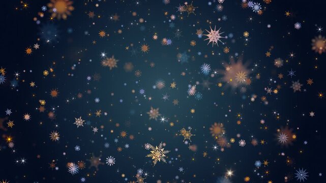 Winter background with lots of snowflakes and glowing lights. The luminous elements add a sense of celebration and coziness, reminding of New Year and Christmas decorations. 2026