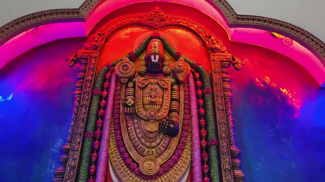 Lord Venkateswara, also known as Balaji, the preserver deity of Tirumala, shown in traditional adornments and divine posture, symbolizing prosperity, devotion, blessings, and spiritual faith in Hindu 