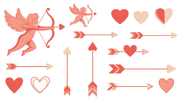 Red and pink cupid cherubs shooting arrows with hearts
