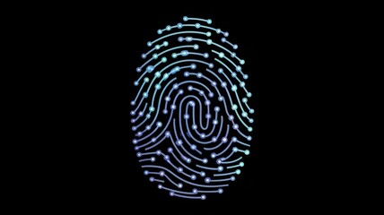 futuristic biometric fingerprint visualization with glowing network effect – Perfect for technology, identification, secure access, or data encryption.