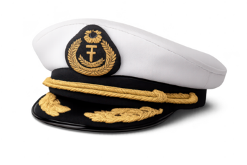 Elegant Captain's Hat with Gold Accents on a transparent background.