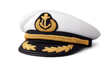 Captain hat with anchor emblem on transparent background detailed shot