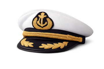 Captain hat with anchor emblem on transparent background detailed shot