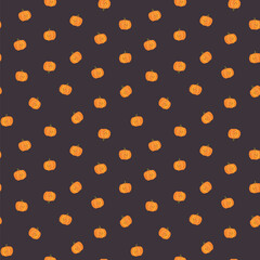Smiling pumpkin baby seamless vector pattern on dark background.