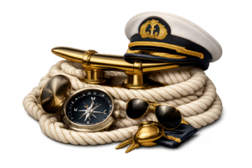 Nautical equipment arrangement, transparent background stock photo.