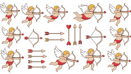 Cupid cherubs shooting arrows with bows in various positions and arrows in different directions © Khaleda