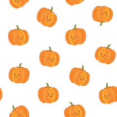 Smiling pumpkin baby seamless vector pattern.