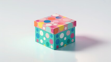 Obraz premium Colorful polka dot gift box on a light, slightly reflective surface