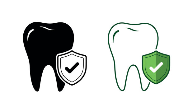 Dental health protection concept with tooth icons and shield symbols presented high quality