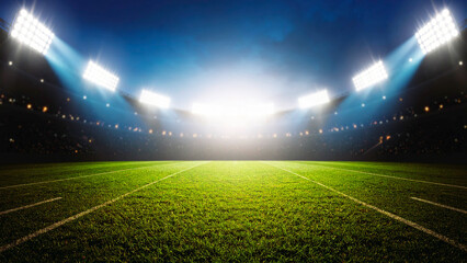 lights at night and stadium. Soccer or football background with copy space