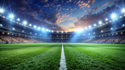 lights at night and stadium. Soccer or football background with copy space