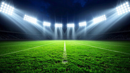 lights at night and stadium. Soccer or football background with copy space