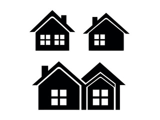 Fototapeta premium Simple black and white illustration featuring four different house silhouettes high quality professional
