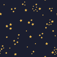 Night sky stars dark background vector seamless pattern.
