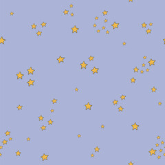 Night sky stars blue background vector seamless pattern.