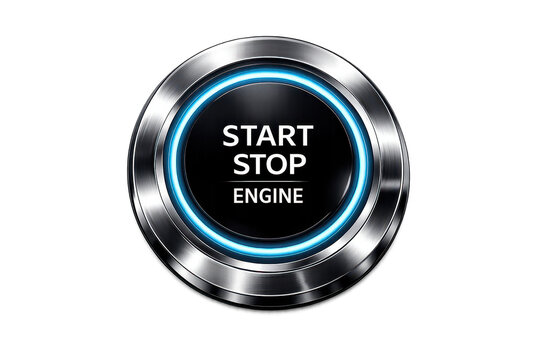 Metal Engine Start Stop Button with transparent background design.