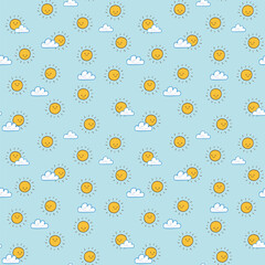 Smiling sun funny vector seamless pattern, simple and cute print for kids.