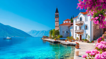 Church near the old town of perast montenegro with architecture bell